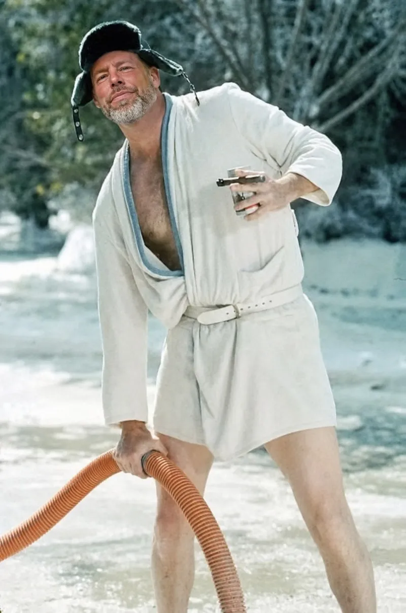 Owner Tony Bowlin having some fun with the family-classic Cousin Eddie scene, septic hose in hand